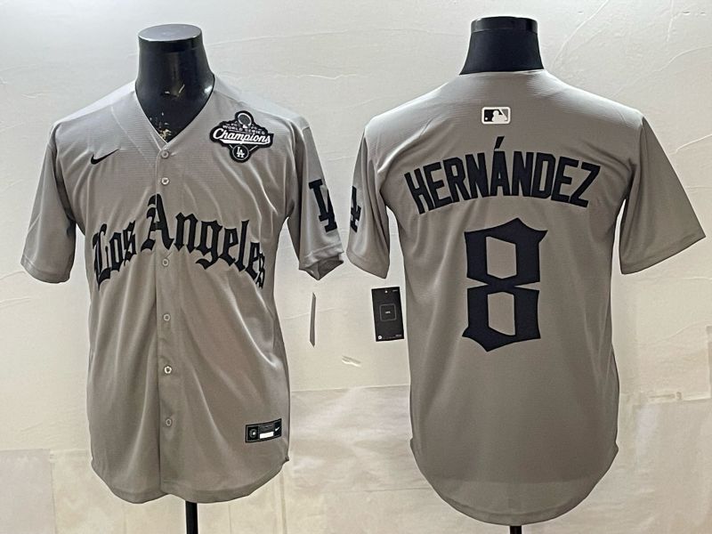 Men 2026 Los Angeles Dodgers #8 Hernandez Grey Five generations Nike MLB Jersey style 0012